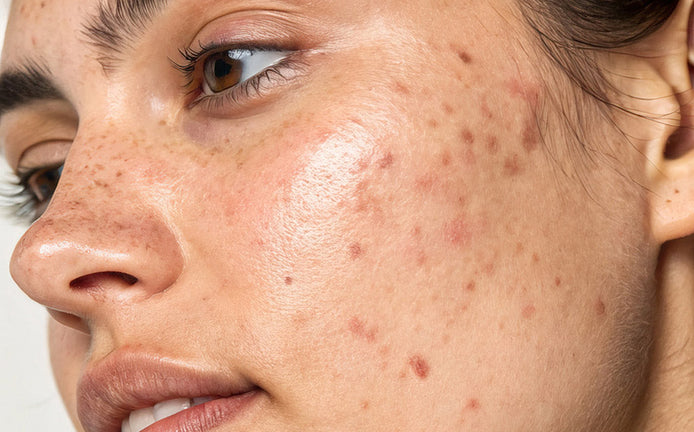 Visage d'une femme ayant de l'acné